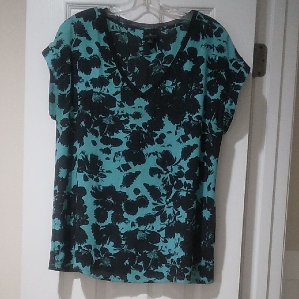 Worthington Blue and Black Relaxed Blouse